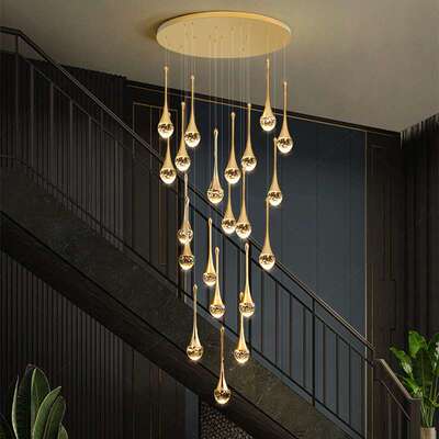 楼梯吊灯别墅led楼梯间中空旋转水晶灯现代简约创意复式楼长吊灯