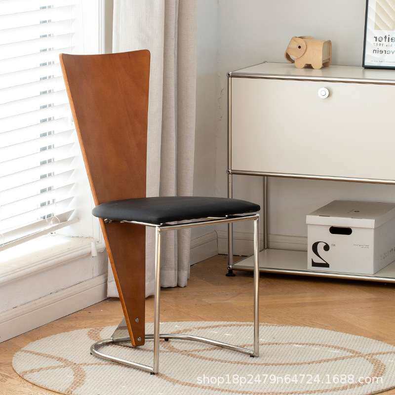 中古实木餐椅家用靠背餐桌椅甜品店咖啡厅创意金属复古设计师椅子