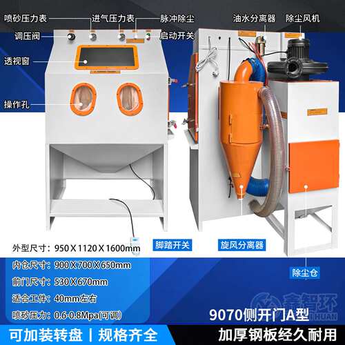 9070手动环保喷砂机亚克力发光字3D打印旧件翻新除锈手动喷砂机