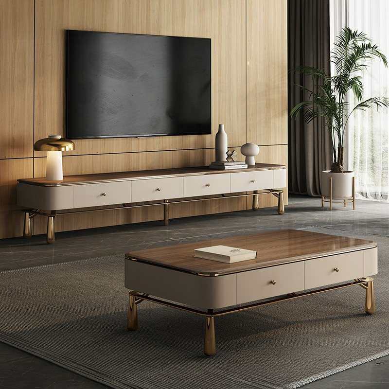 意式轻奢电视柜茶几组合客厅家用高端实木小户型现代简约储物地柜