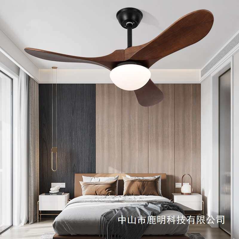 复古风胡桃木色实木风扇灯客厅吊灯卧室餐厅吊扇灯简约遥控带灯市