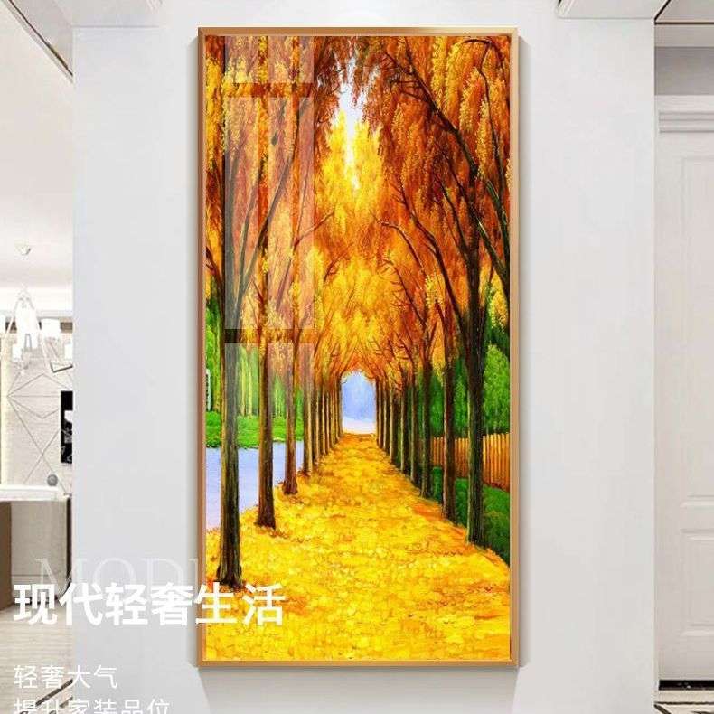 黄金大道入门玄关装饰画黄金满地竖版走廊过道壁画客厅发财树挂画