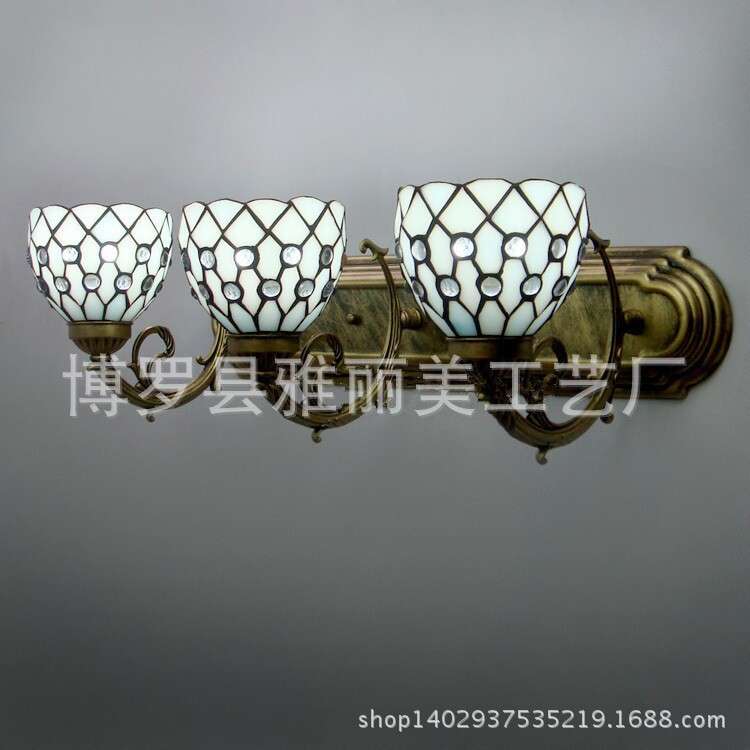 厂家 彩色玻璃灯具蒂凡尼灯饰地中海珠子蓝色简约壁灯镜前灯