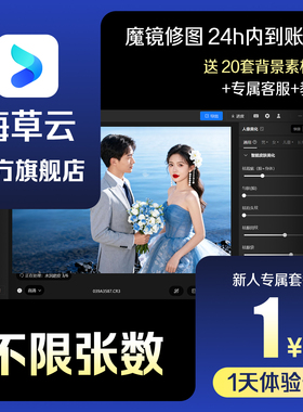 【海草云】AI修图软件智能p图修图1天卡套餐不限张数人物精修液化