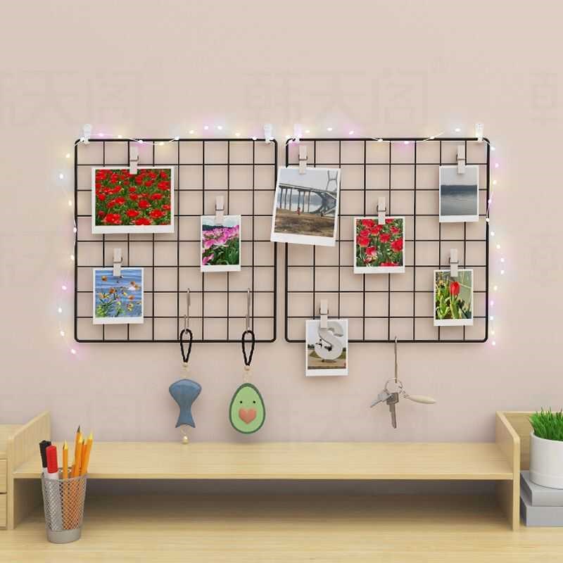 铁艺网格照片墙装饰置物架免打孔宿舍墙面挂件创S意墙上相片展示