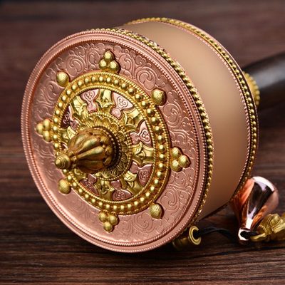 纯铜手摇转动亚青转动手摇转筒桶纯铜双层六万遍红铜转筒中号摆件