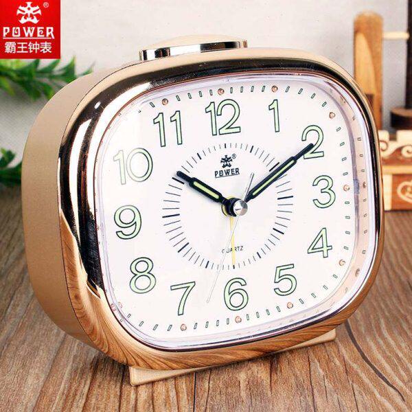 霸王静音闹钟小钟表台钟懒人贪睡大字体老人床头夜光座钟夜灯学生