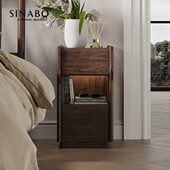 现代简约床头柜卧室超窄黑胡桃木边柜收纳柜小型实木床复古风储物