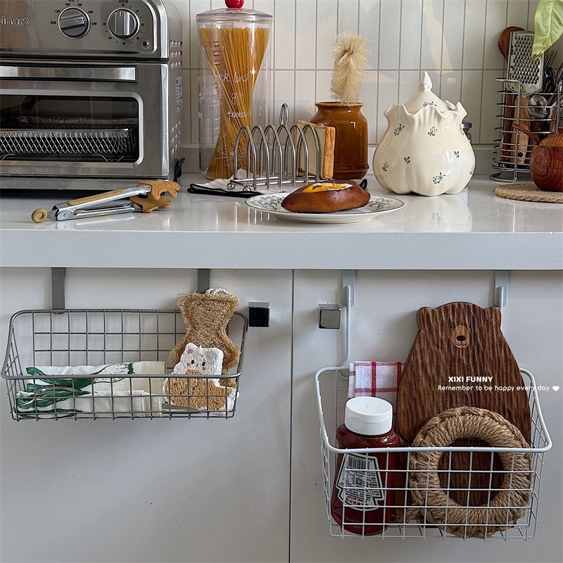 厨房杂物置物篮h免打孔柜门收纳架浴室沥水收纳筐床头金属挂式收