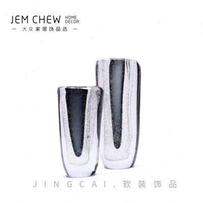 轻奢现代厚重高级质感琉璃灰色气泡玻璃花瓶大气酒店软装饰品客厅