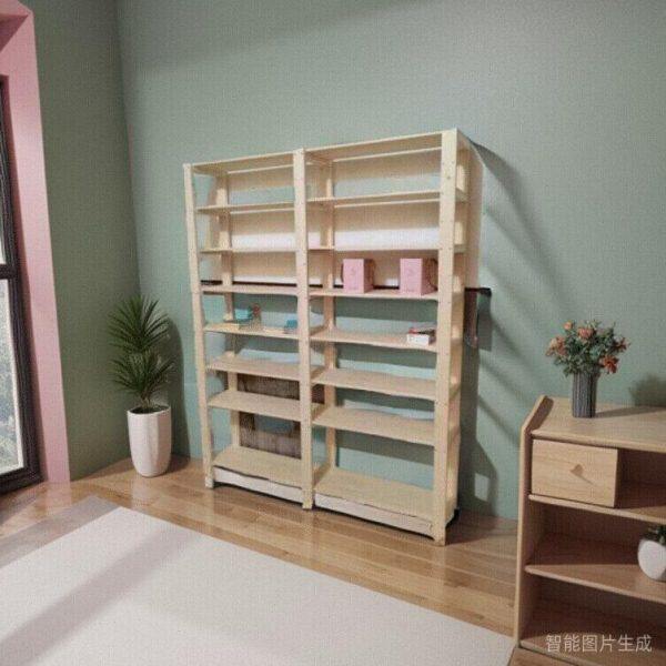 实木简易客厅格子置物架多层木质简约现代外书架落地收纳家用层架