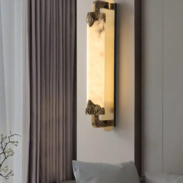 石全铜复古云大堂电视背景墙简约壁灯客厅柱头新中式高端酒店装饰