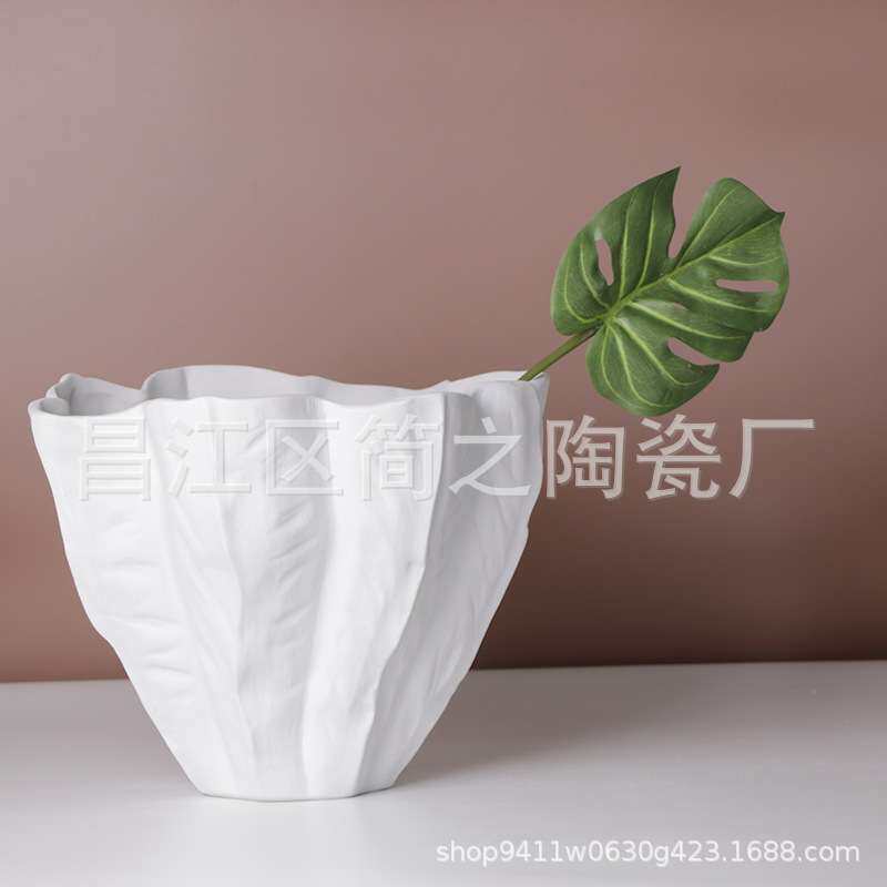 简约现代素烧色陶瓷花盆花瓶花器家居装饰品客厅餐桌茶几收纳摆件