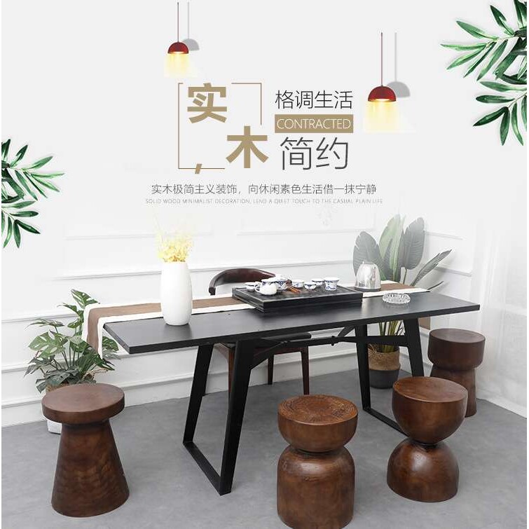 北欧实木墩子原木凳子圆形树桩沙发凳创意床头边几角几花架根雕凳