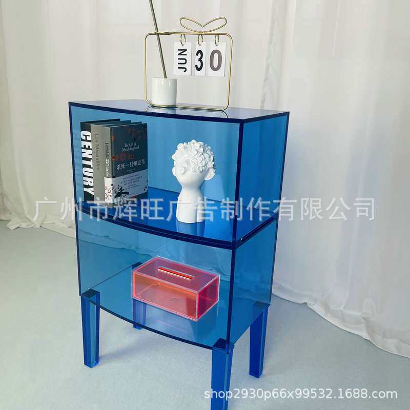 亚克力边柜蓝色透明玻璃边柜储物柜置物柜收纳柜厂家直销 供应