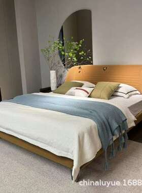 意式极简布床现代简约主卧床橙色磨砂布高端大气设计师款双人床婚