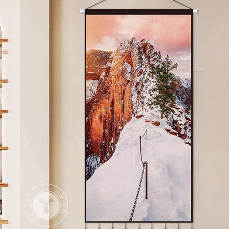 简约山布艺风景装饰画房间改造雪艺术挂毯挂画现代背景布挂布墙面图片