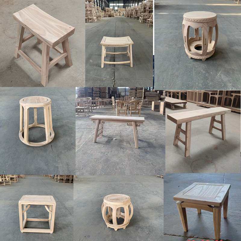 新中式实木方凳客厅小凳长条凳矮凳板凳仿古凳圆凳鼓凳白胚茬