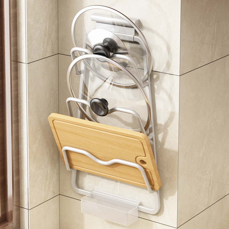 厨房锅盖架壁挂式免n打孔置物架多功能家用菜板架砧板架多层收纳