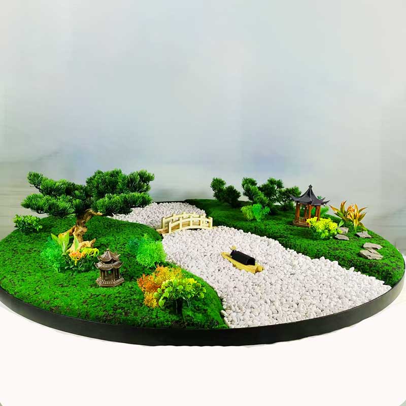 新中式饭店酒店大圆餐桌中间转盘摆花微景观造景摆V件创意装饰轻