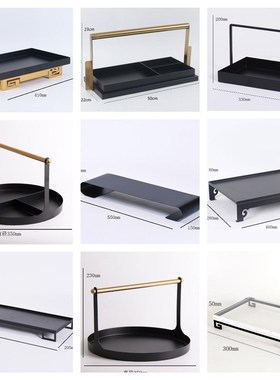 新中式黑色托盘摆件茶盘茶室家居C客厅书房收纳摆台样板房软装饰
