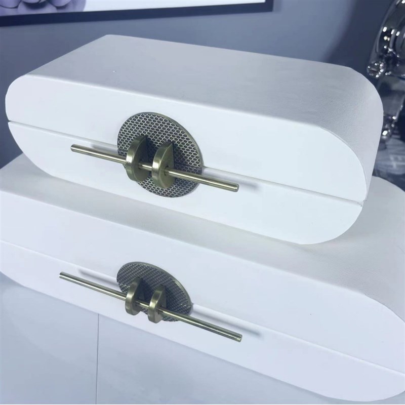 新中式木质皮革家居摆件样板间y首饰收纳盒衣帽间储物盒桌面装饰