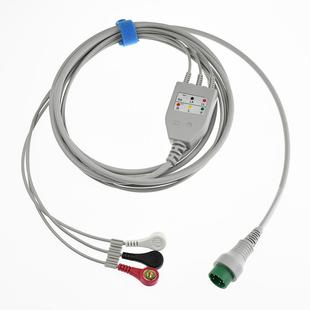 兼容科瑞康心电监护仪一体扣式心电图机导联线6针3导联