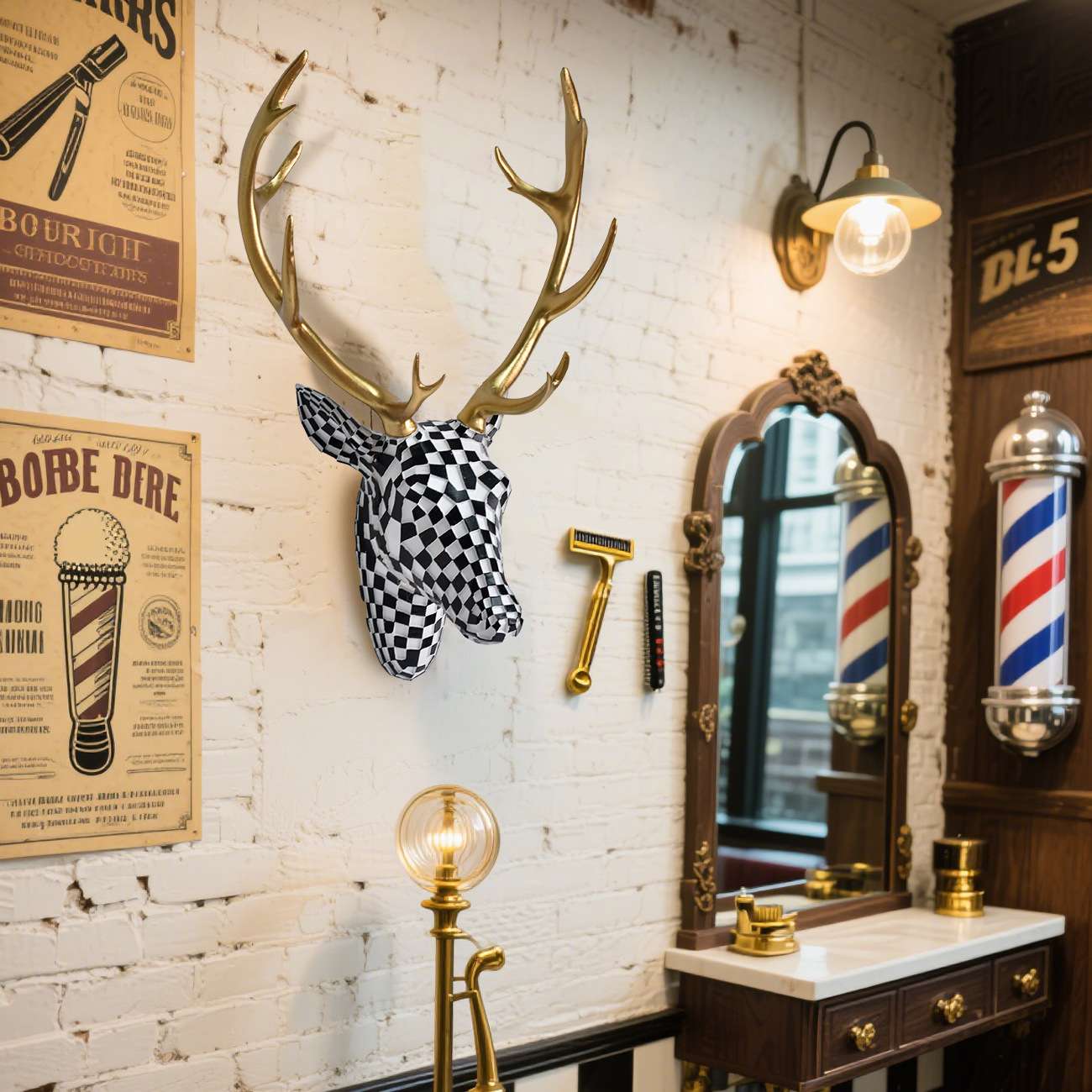 跨境热卖抽象马赛克鹿头壁挂摆件动物雕像挂件家居墙面装饰品雕塑