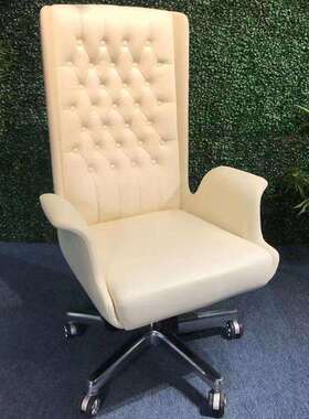 轻奢欧式白色皮椅PU皮椅办公转椅人体工学大班椅舒适老板椅