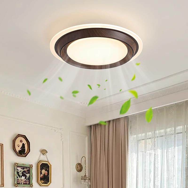 复古无叶风扇灯卧室灯极简圆形空气净化隐形中古电扇一体吸顶灯具