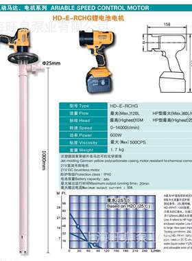 上海旺泉HD-E-RCHG+CPVC-1000锂电油桶泵、耐腐充电式插桶泵