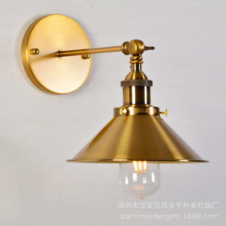 复古北欧仿古铜色壁灯个性过道床头餐厅上下可调铁艺电镀单头壁灯