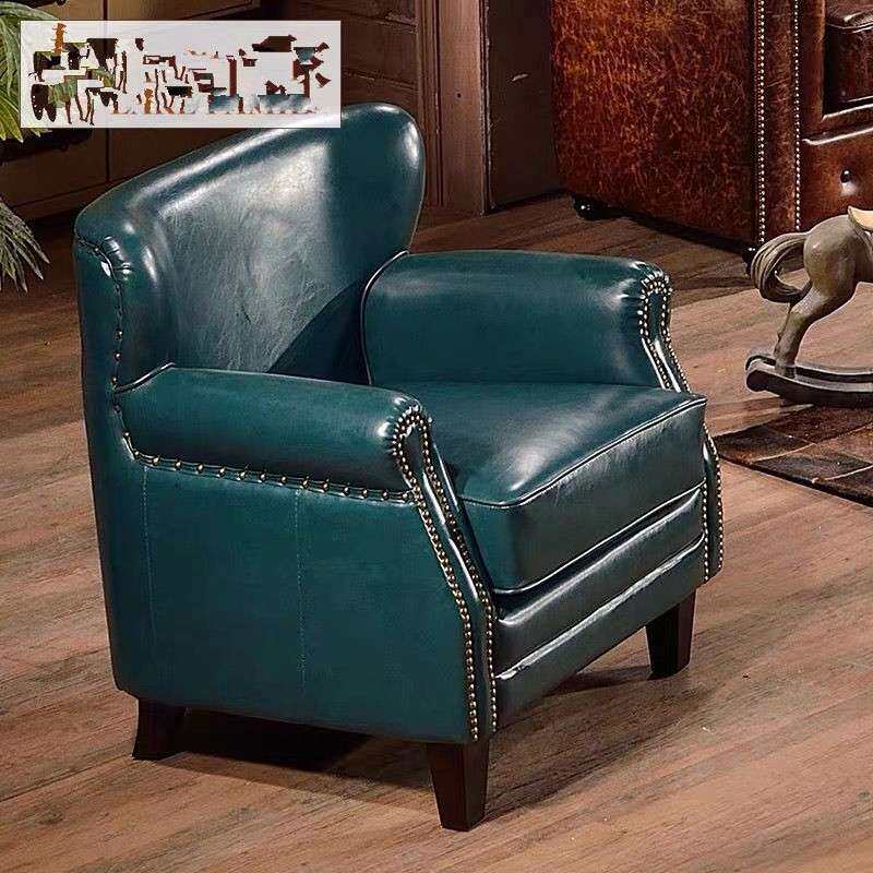 美式皮艺老虎椅新古典复古做旧矮背小户型客厅单人沙发復古梳化