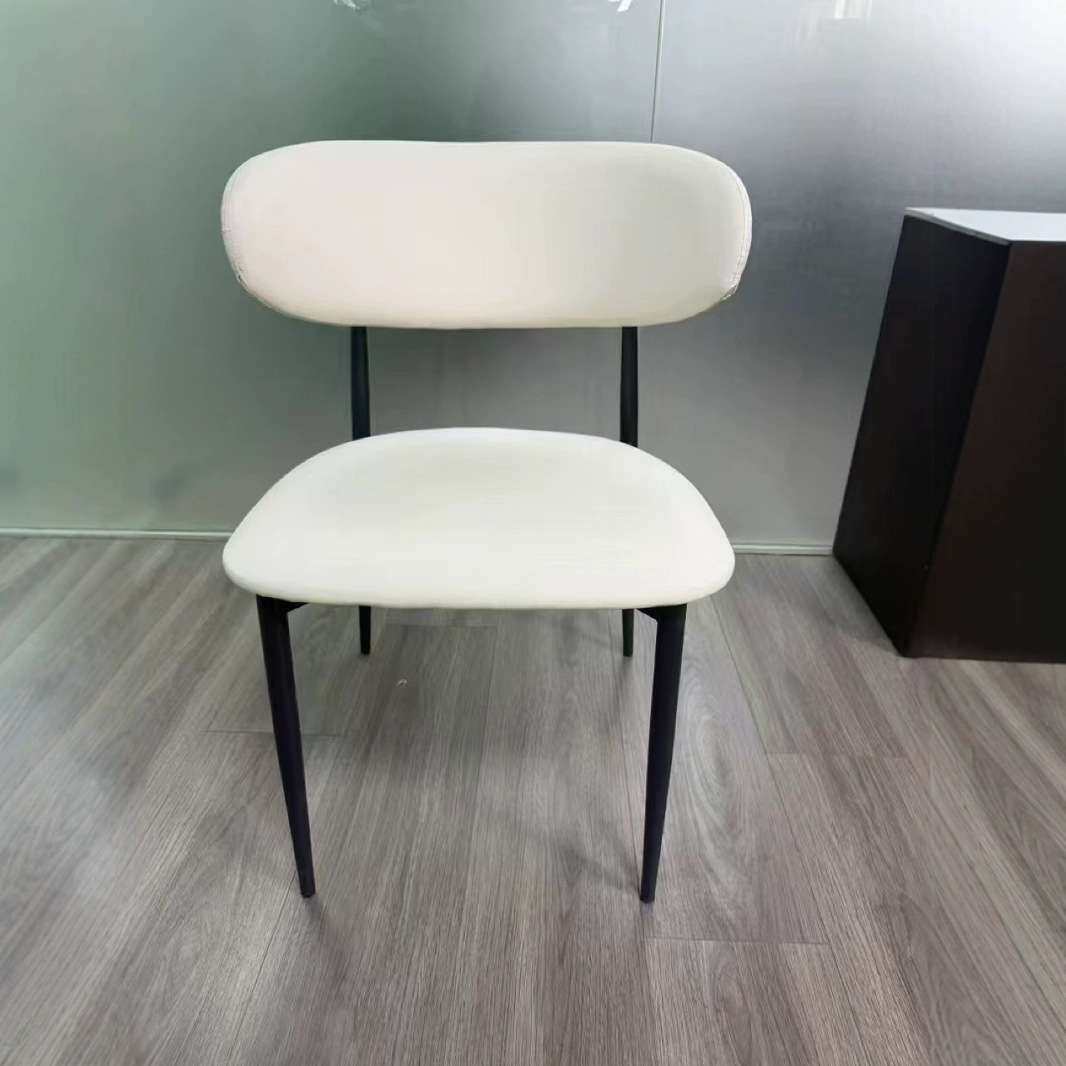 北欧设计师碳素钢架猫爪皮餐厅家用靠背椅子凳子