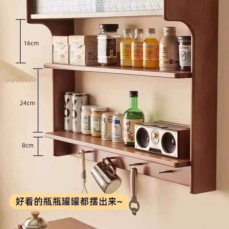 实木悬浮柜壁挂式餐边餐桌一体家用小户型厨房玻璃吊柜挂墙储物柜