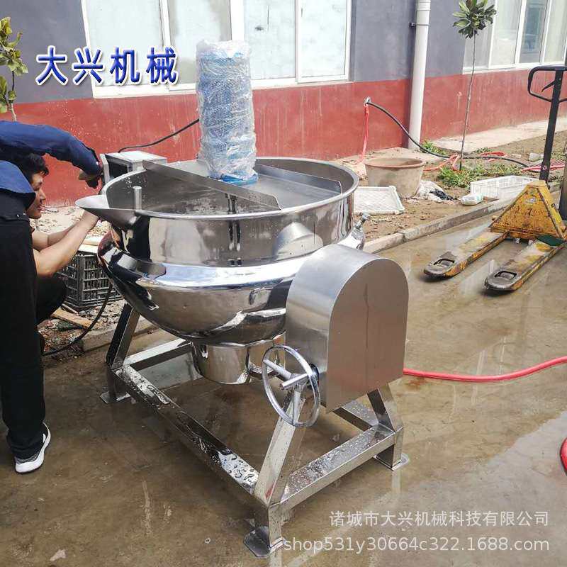 枣泥膏炒锅 鹿茸可倾式自动出料炒制夹层锅 鹿胎膏熬制搅拌炒锅