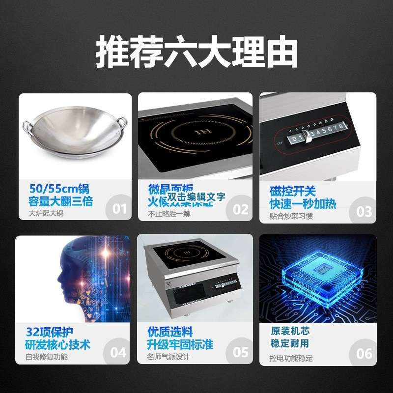 8000W大功率电磁灶平面商业厨房酒店饭堂猛火灶火锅店商用电磁炉