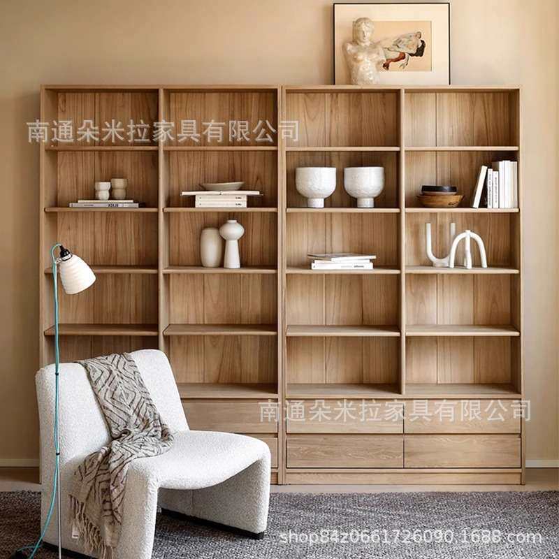 美式实木落地墙面展示柜书柜美式复古自由组合橡木开放式陈列书橱
