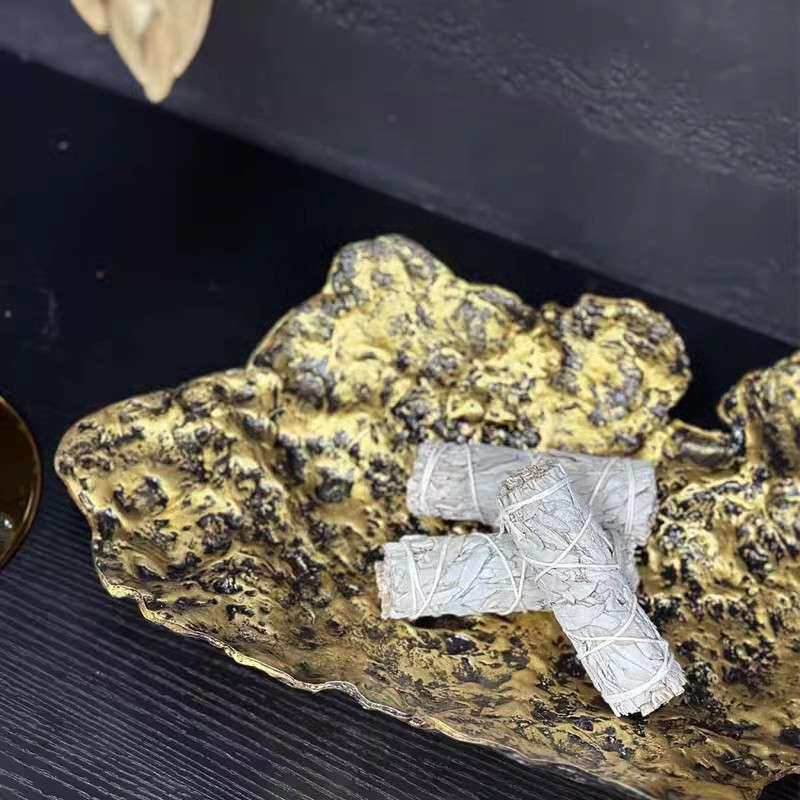 奢树皮肌理金色果盘托盘摆件几何北欧样板房艺术抽象摆件摆件
