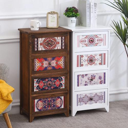 黑胡桃木斗柜收纳柜实木彩绘客厅储物柜小型复古卧室床头柜45cm宽