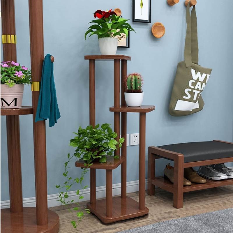 中式实木b腿绿萝花架客厅阳台置物架花几装饰架子落地多层盆景花