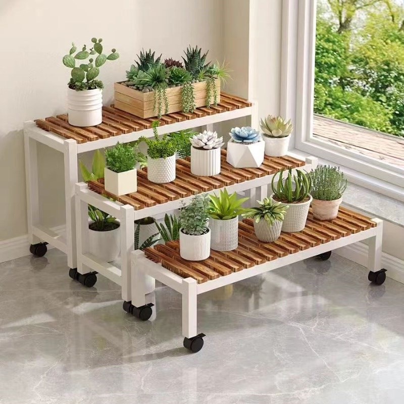 带轮花架子客厅落地式新款可移动C阳台置物架庭院多层阶梯式花盆