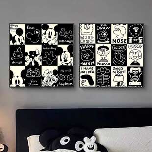 可爱黑白灰波普风挂画奶茶店卧室客厅装饰画直播间服装店壁画摆画