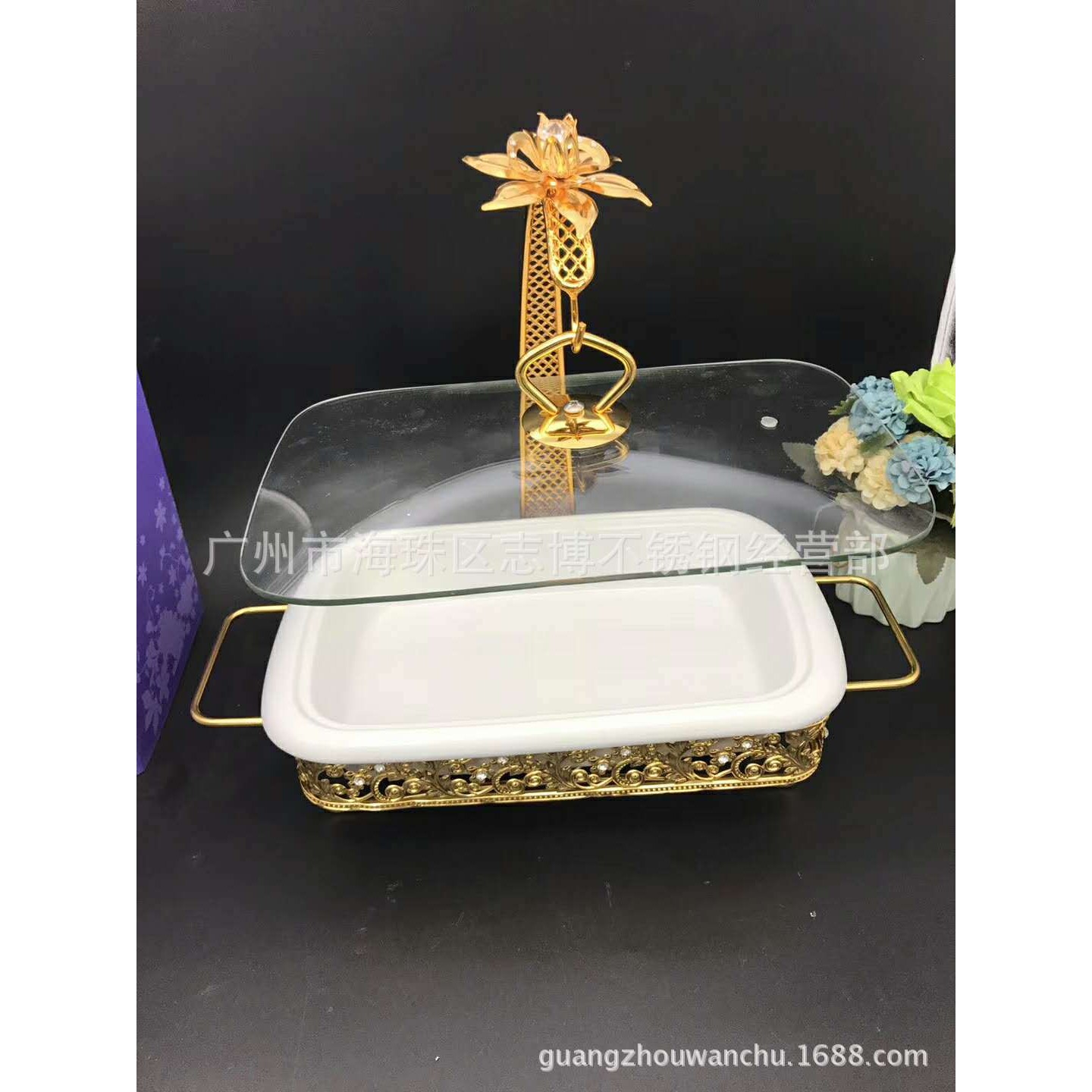 欧式时尚手提锌合金配陶瓷水果盘点心碟干果盘婚庆喜糖果盘创意托