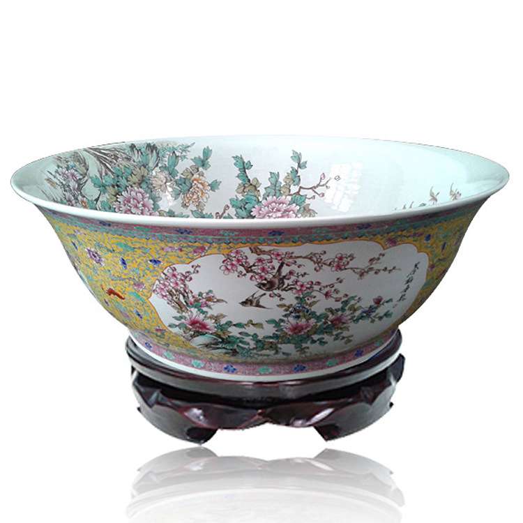 厂家 景德镇陶瓷古典手绘粉彩大碗摆件工艺产品手绘粉彩大碗