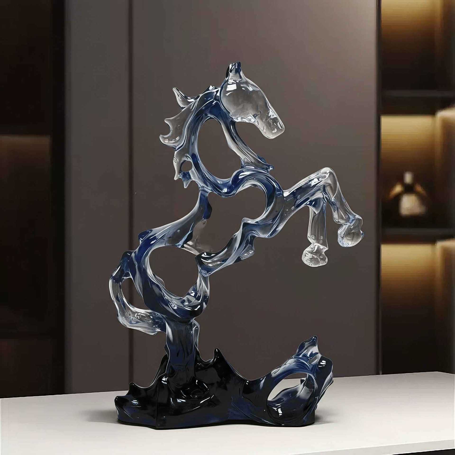 现代简约透明水晶马摆件创意抽象造型桌面装饰品