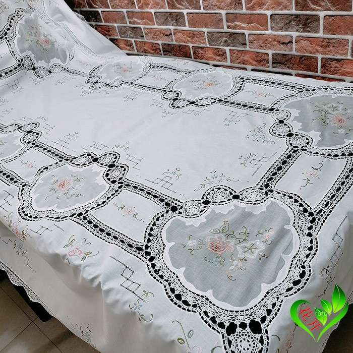 轻奢 手工绣花桌布 细线钩针花 彩绣台布餐桌布窗帘盖巾