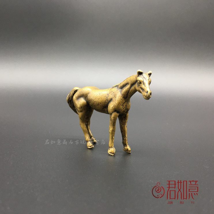 黄铜肖铜小摆件古玩艺微雕仿古手把件马马铜马小马骏实心器生铜铜