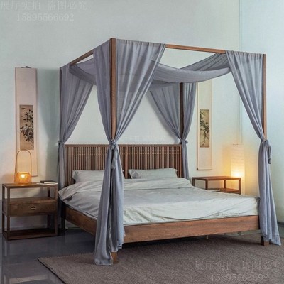 新中式实木架子床主卧现代中式禅z意复古双人大床1.8卧室婚床家具