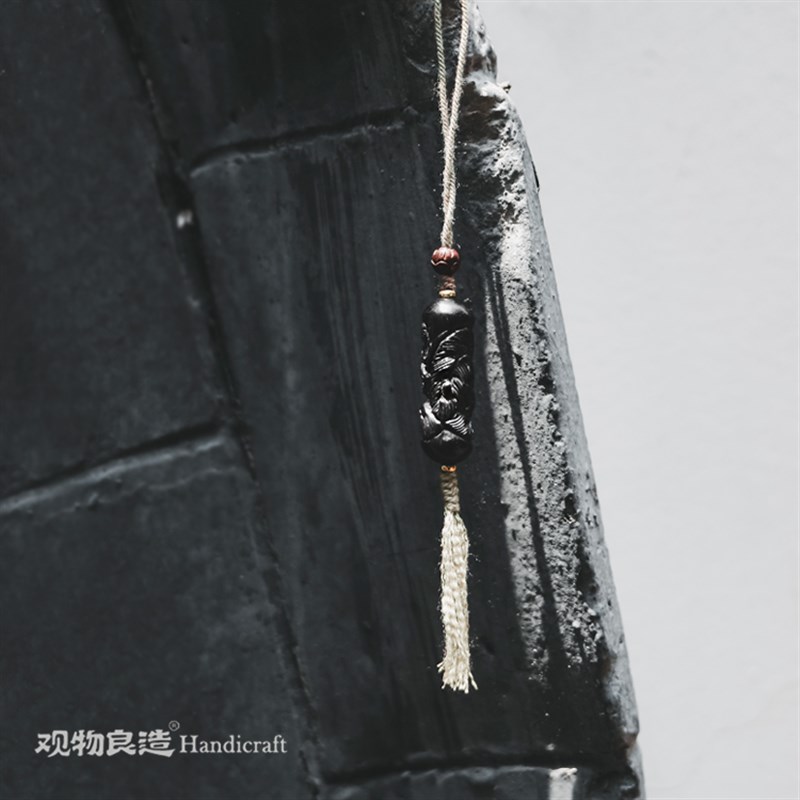 福祈创意手编黑檀桃木简约钥匙D链小挂件情侣钥匙坠手机链挂